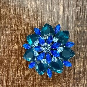 Blue Teardrop & Marquise Crystal Flower Brooch - Women Jewelry